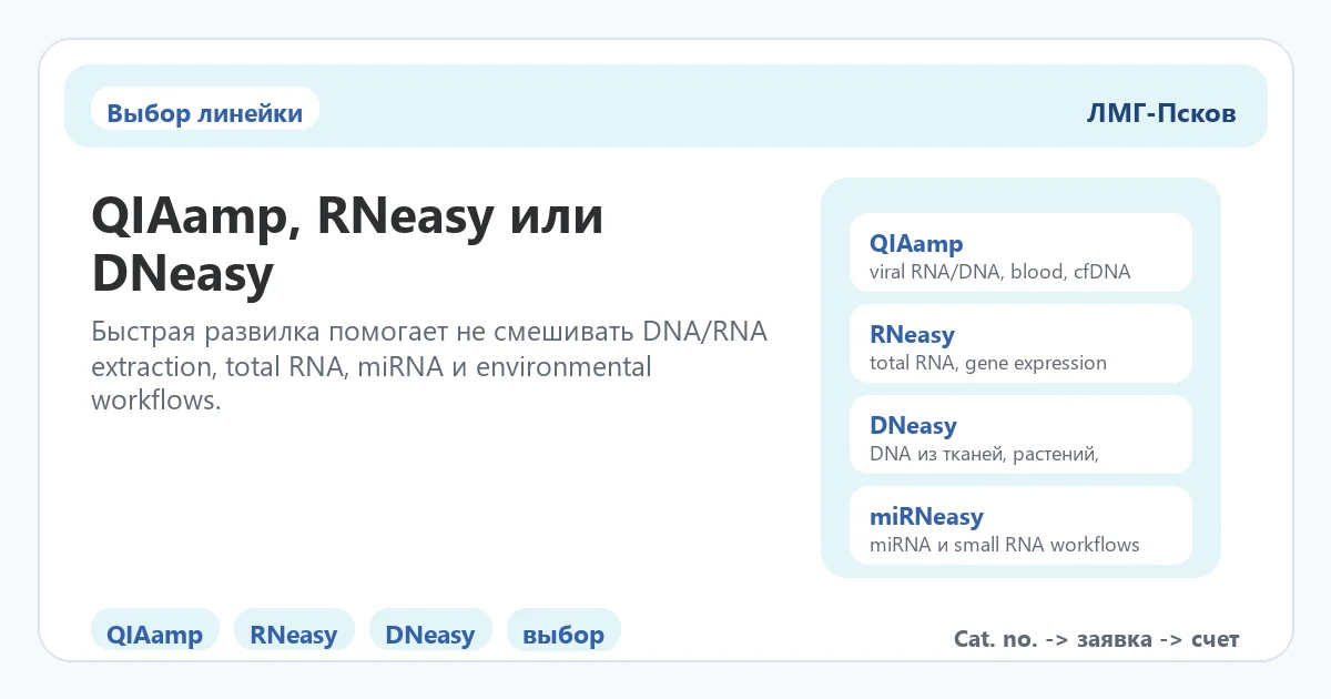 Карта выбора QIAamp RNeasy DNeasy и miRNeasy для разных DNA RNA workflows
