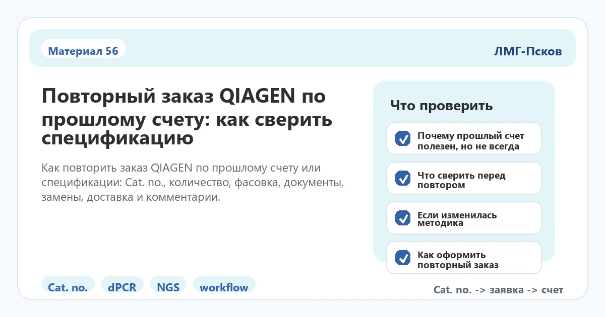 Инфографика к статье: Повторный заказ QIAGEN по прошлому счету: как сверить спецификацию