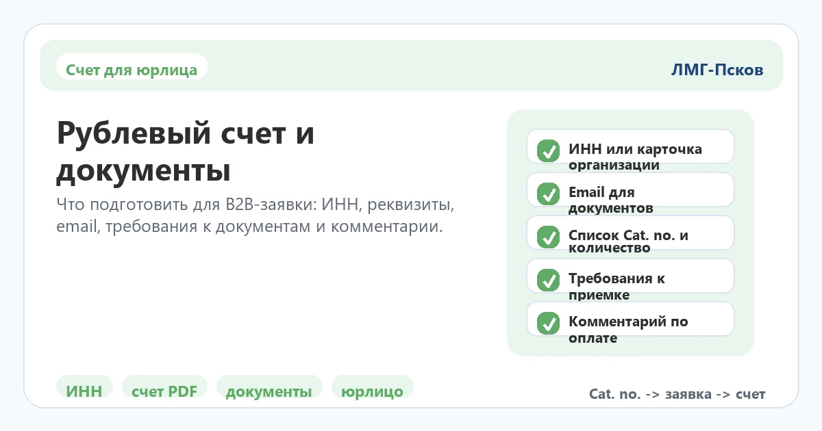 Чек-лист данных для рублевого счета QIAGEN для юридического лица